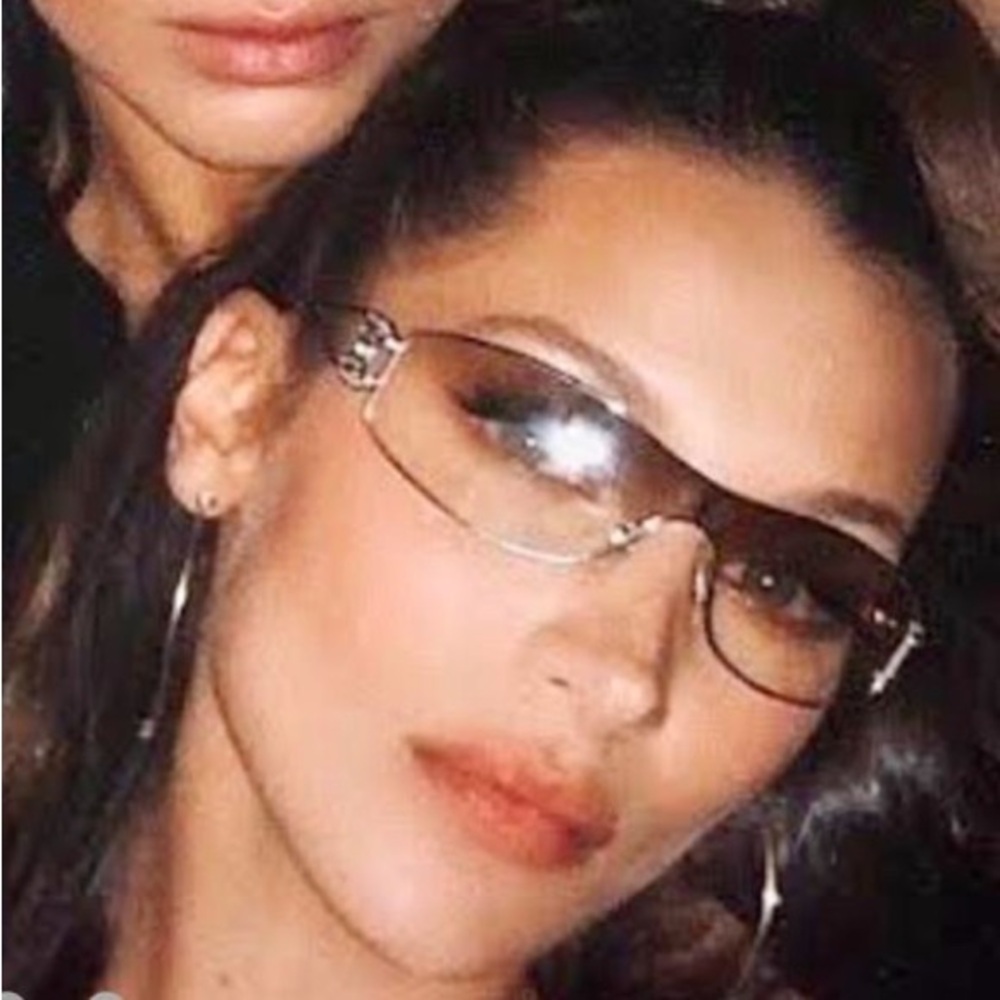 CHANEL black rimless Sunglasses with Crystal CC Logo Y2K